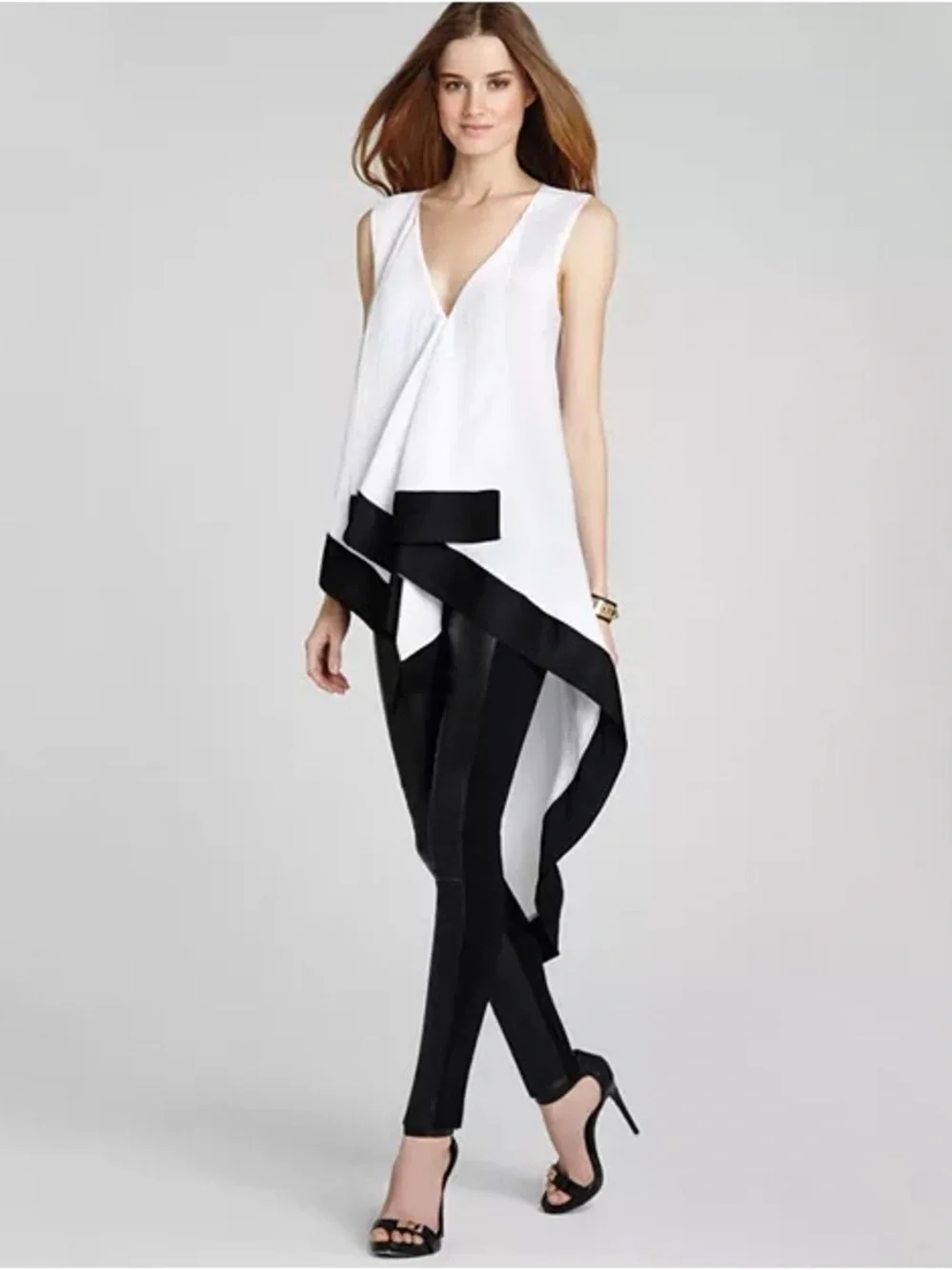 BCBGMaxAzria White Sleeveless Tunic with Black Ribbon Trim - Picture 1 of 7